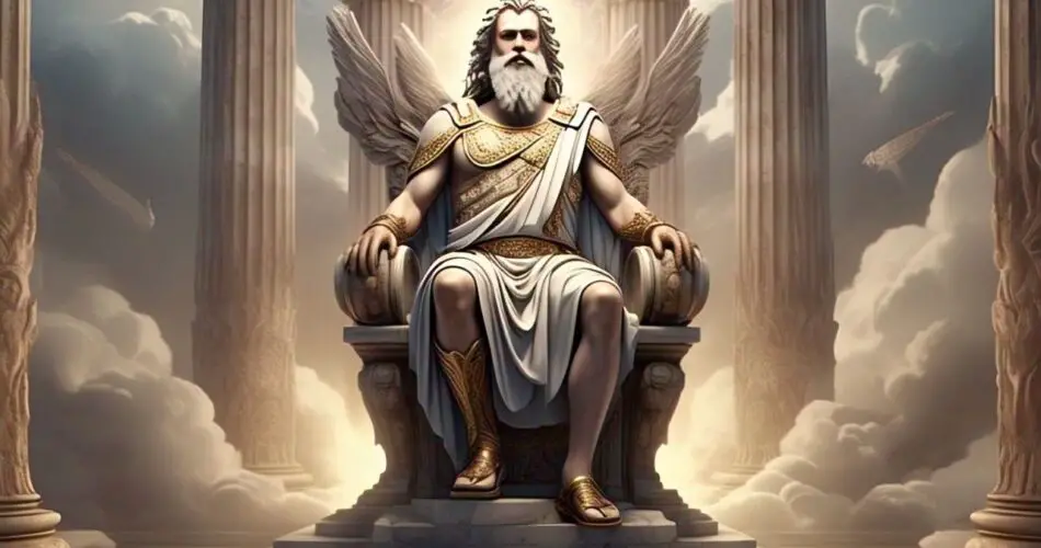 image of zeus king of gods sitting on throne